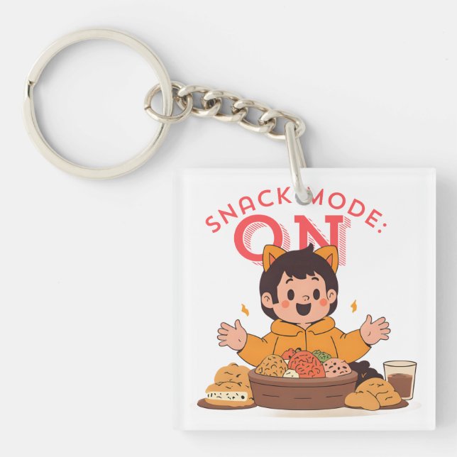Snack Mode: ON – Cute Cartoon Character with Snack Key Ring (Front)
