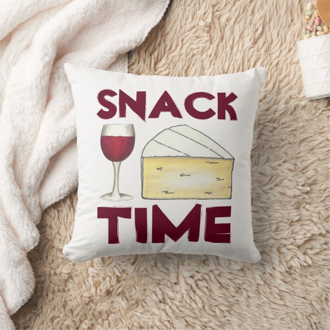 Snack Time Red Merlot Wine Brie Cheese Lover Cushion (Blanket)