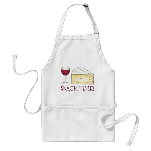 Snack Time! Red Wine Glass Brie Cheese Foodie Food Standard Apron (Front)