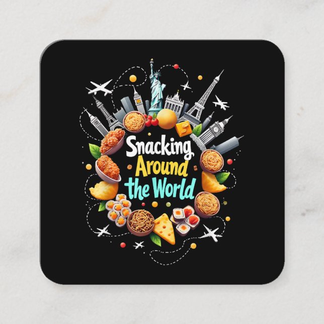 Snacking Around The World Fast Food Travel Travele Square Business Card (Front)