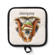 Snacking Basset Hound pot holder