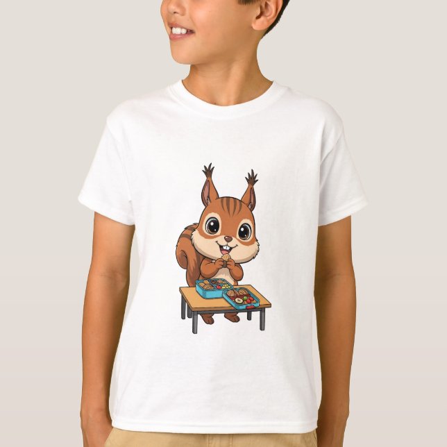 Snacking Squirrel Table Treats Kids T-Shirt (Front)