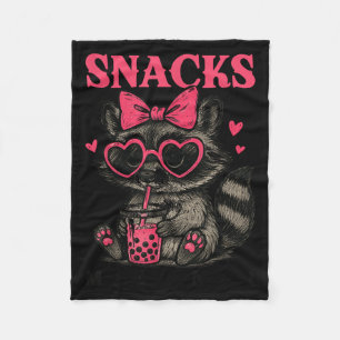 Snacks Make Me Nicer Funny Colorful Racoon With Su Fleece Blanket