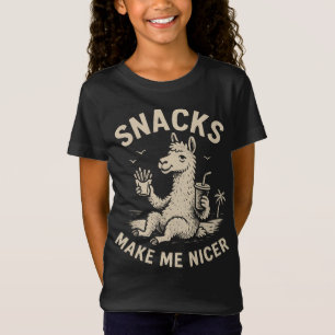 Snacks Make Me Nicer Funny Llama Vintage Design T-Shirt