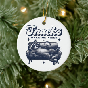 Snacks Make Me Nicer Funny Raccoon Animal Tacos Ceramic Tree Decoration
