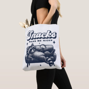 Snacks Make Me Nicer Funny Raccoon Animal Tacos Tote Bag