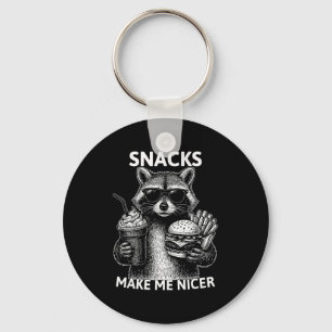 Snacks Make Me Nicer Funny Raccoon Sarcastic Anima Key Ring