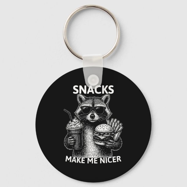 Snacks Make Me Nicer Funny Raccoon Sarcastic Anima Key Ring (Front)