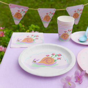 Snail And Flowers Paper Plate