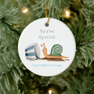 Snail and striped cup ceramic tree decoration