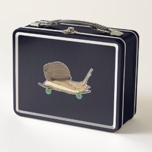 Snail as Skater with Skateboard Metal Lunch Box