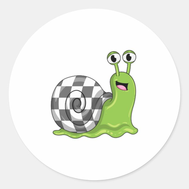 Snail at Chess with Chessboard Classic Round Sticker (Front)