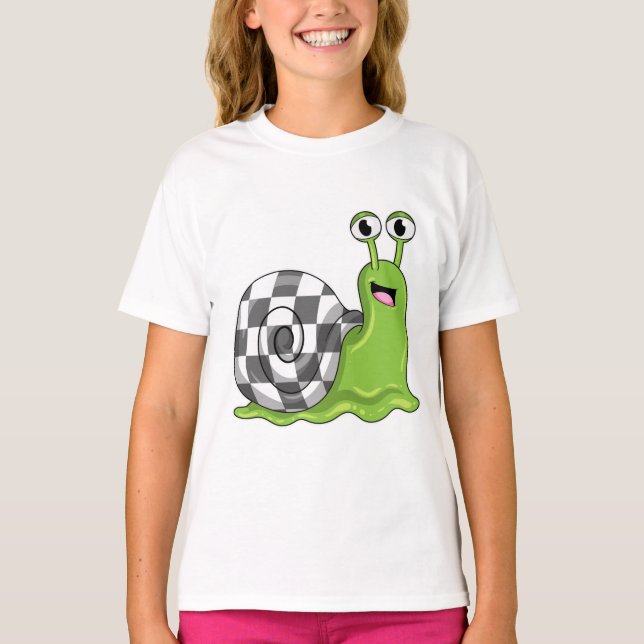 Snail at Chess with Chessboard T-Shirt (Front)