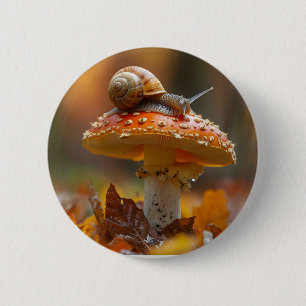 Snail atop the mushroom cute nature scene 6 cm round badge