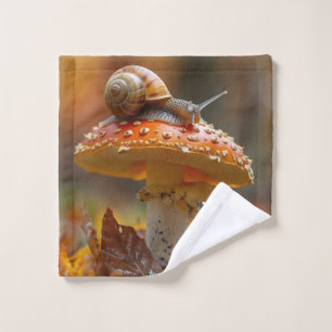 Snail atop the mushroom cute nature scene wash cloth
