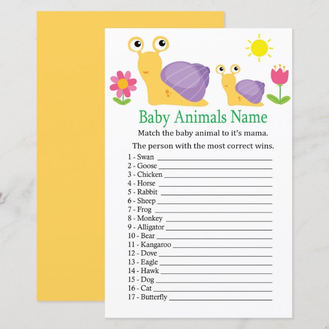 Snail Baby Animals Name Game (Front/Back)