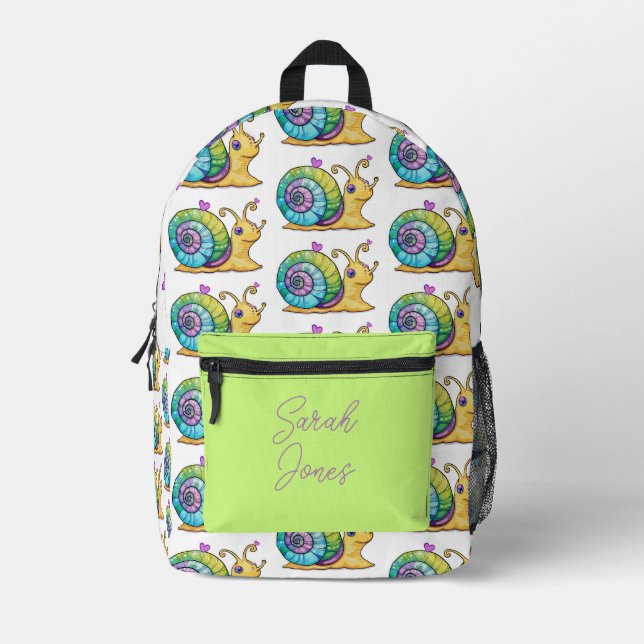 snail backpack, one of a kind personalise printed backpack (Front)