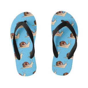 Snail cartoon illustration kid's flip flops