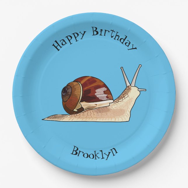 Snail cartoon illustration paper plate (Front)