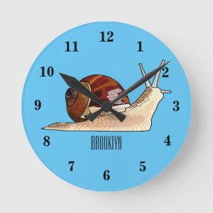Snail cartoon illustration round clock