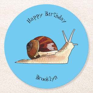 Snail cartoon illustration round paper coaster