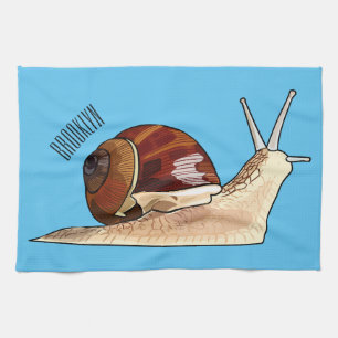 Snail cartoon illustration tea towel