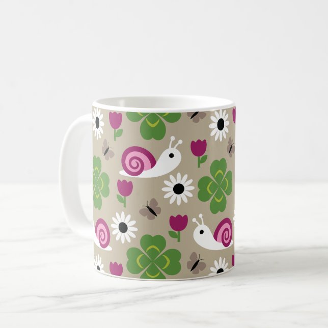 Snail & Clover Seamless Pattern Coffee Mug (Front Left)