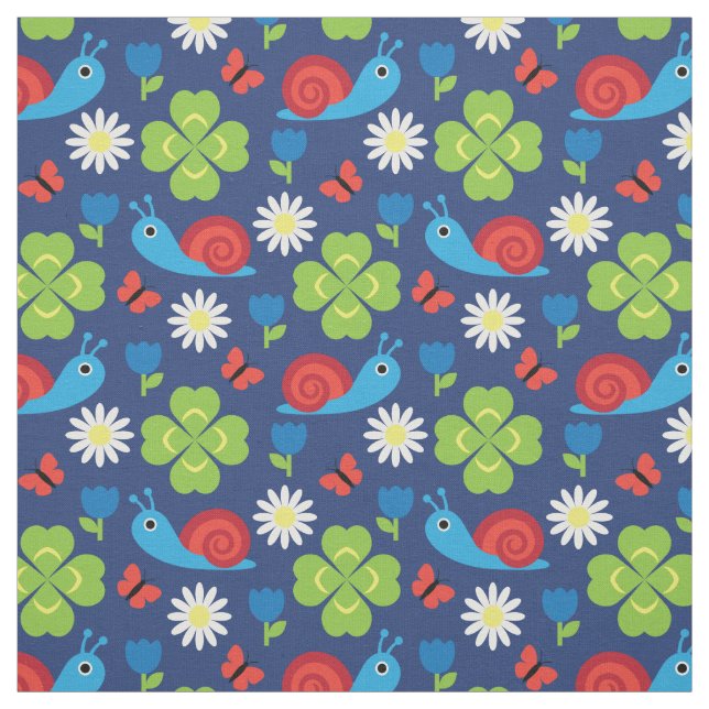 Snail & Clover Seamless Pattern Fabric (Swatch)