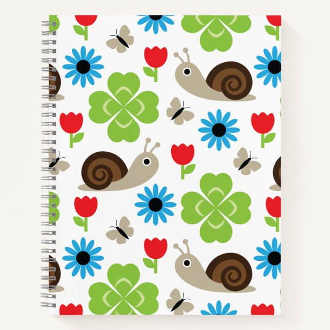 Snail & Clover Seamless Pattern Notebook (Front)