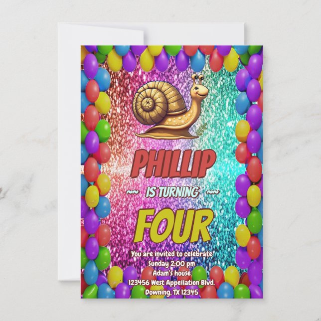 Snail Custom character birthday invite (Front)