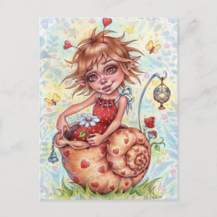 Snail Elfling Postcard Cute Fairy Hearts Fantasy