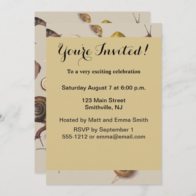 Snail Garden Pet Gastropod Slug Botanical Snails Invitation (Front/Back)