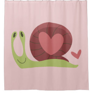 snail heart love romance valentines cute shower curtain