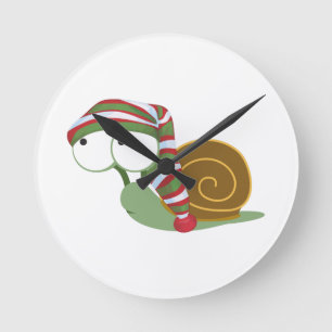 Snail in winter cap round clock