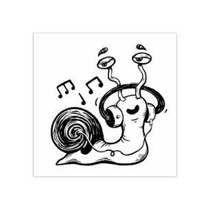 Snail Listening to Music Wood Art Stamp