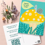 Snail Magical Mushroom CUSTOM Order Thanks QR Postcard<br><div class="desc">Perfect charming postcard to include with customer orders. Add your own text to the front and back, add your website to the QR code, include a discount code for future purchases. Everything is Customisable on the postcard, Add your own text to the back or front of the card. Change the...</div>