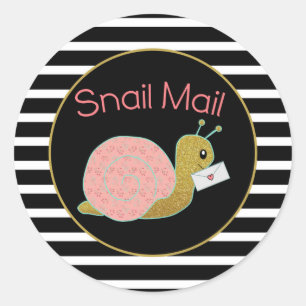 Snail Mail Sticker - black and white stripes gold
