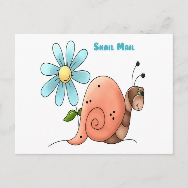 snail mail with blue flower postcard (Front)