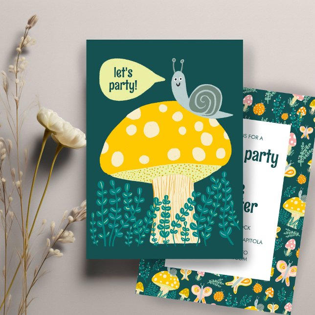 Snail Mushroom Cute Adorable CUSTOM BIRTHDAY Invitation (Snail Mushroom Cute Adorable CUSTOM BIRTHDAY Party Invitation
)