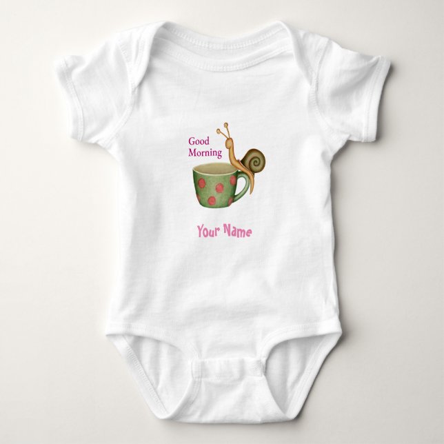 Snail on a coffee cup  baby bodysuit (Front)