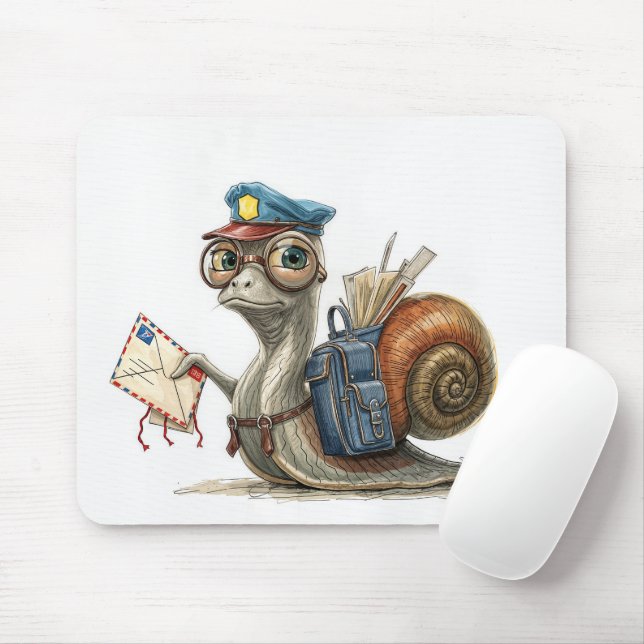 Snail Postal Worker Delivering Mail Mouse Mat (With Mouse)