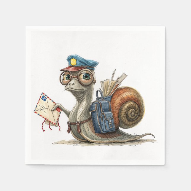 Snail Postman Delivering Mail Napkin (Front)