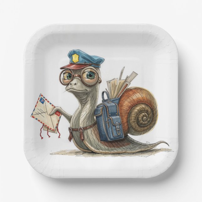 Snail Postman Delivering Mail Paper Plate (Front)
