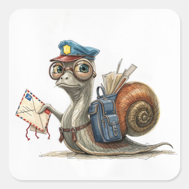 Snail Postman Delivering Mail Square Sticker (Front)