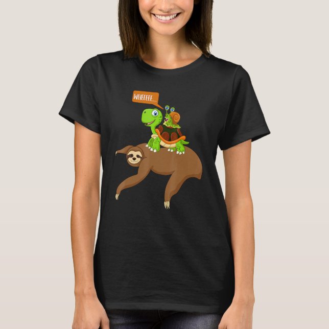 Snail riding Sloth and Turtle Funny Running Tee (Front)