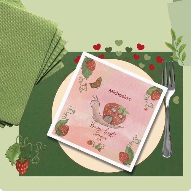 Snail & Strawberry 'Berry First' Party Napkins (Snail & Strawberry 'Berry First' Party Napkins)