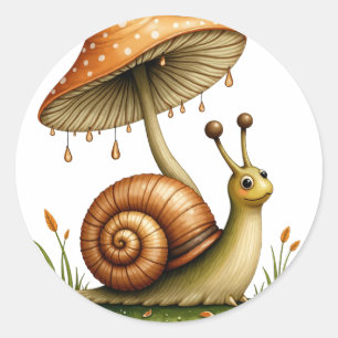 Snail Under Mushroom Classic Round Sticker