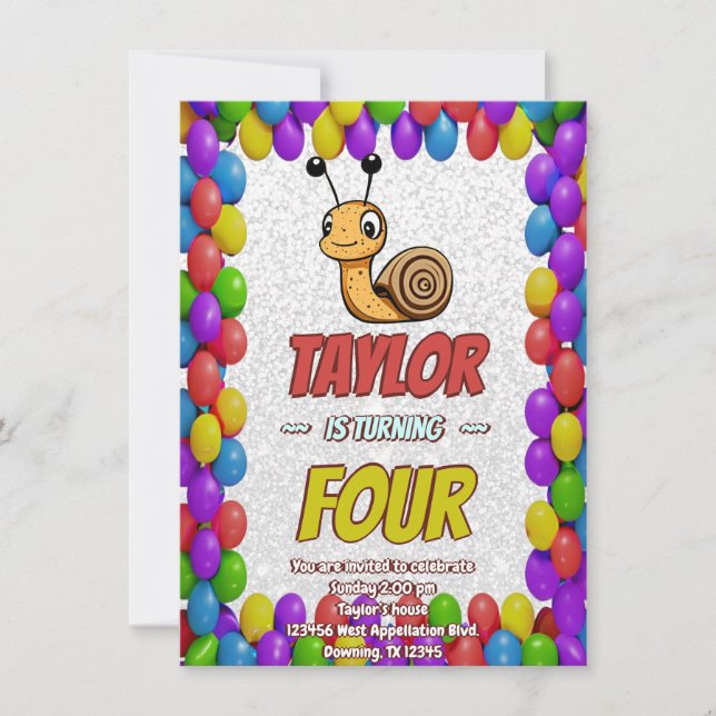 Snail Unique Personalised Birthday Invite Kids (Front)