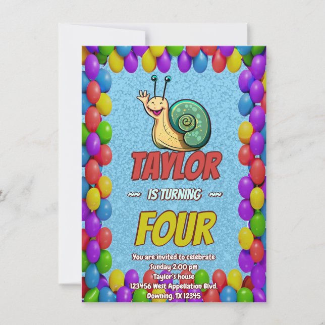 Snail Unique Personalised Birthday Invite Kids (Front)