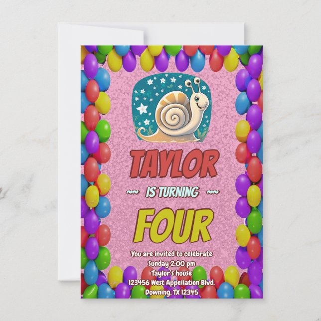 Snail Unique Personalised Birthday Invite Kids (Front)